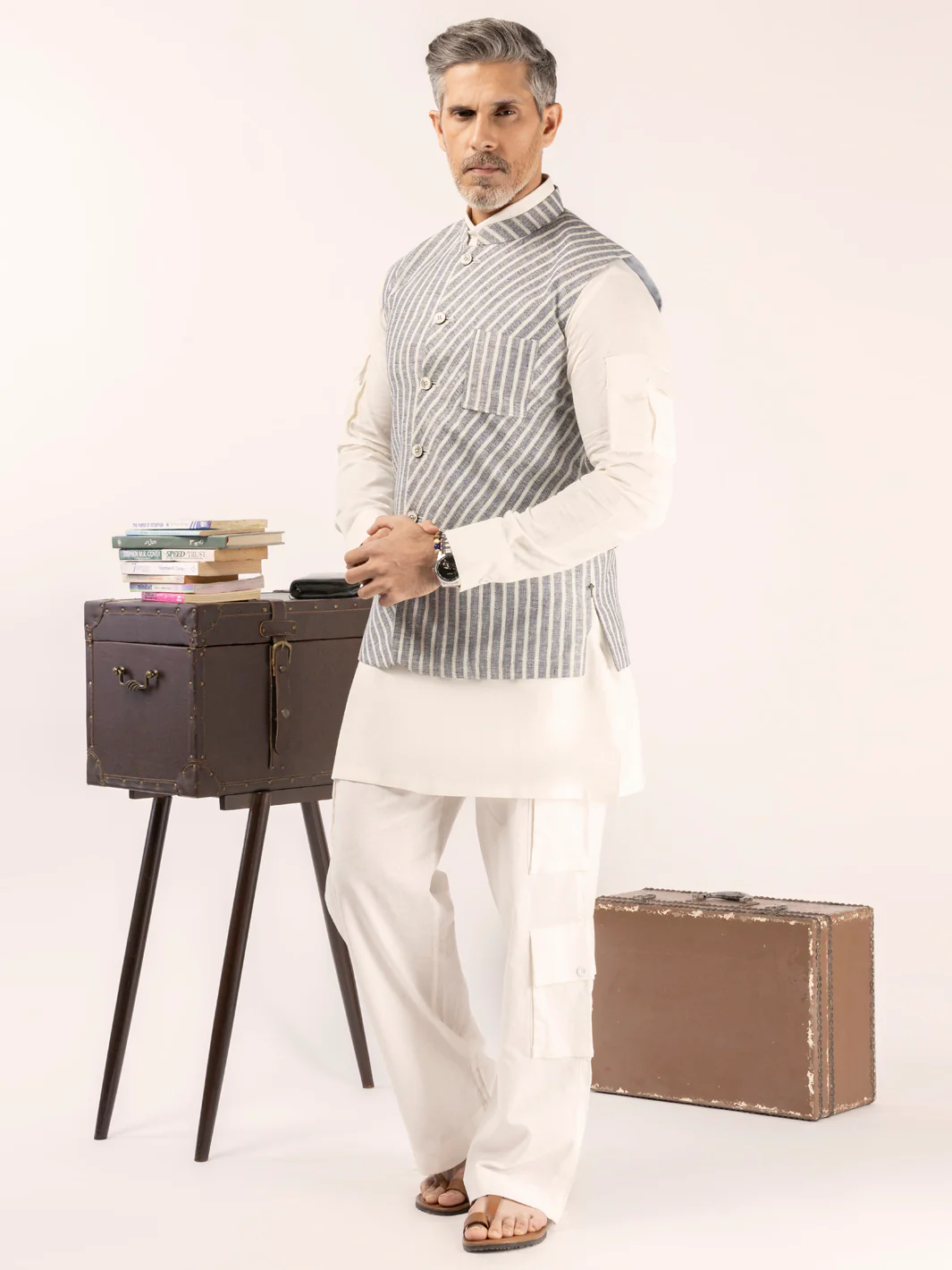 Blue Linen Waistcoat - ALCR-WC-007 - Image 2