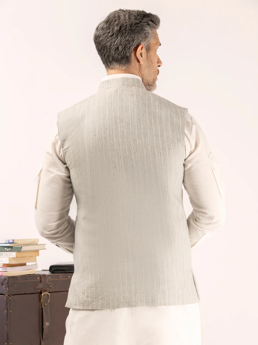 Grey Linen Waistcoat - ALCR-WC-009 - Image 3
