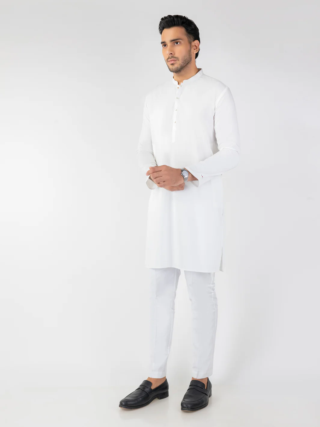 White Blended Kurta - ALET-K-2001 - Image 3