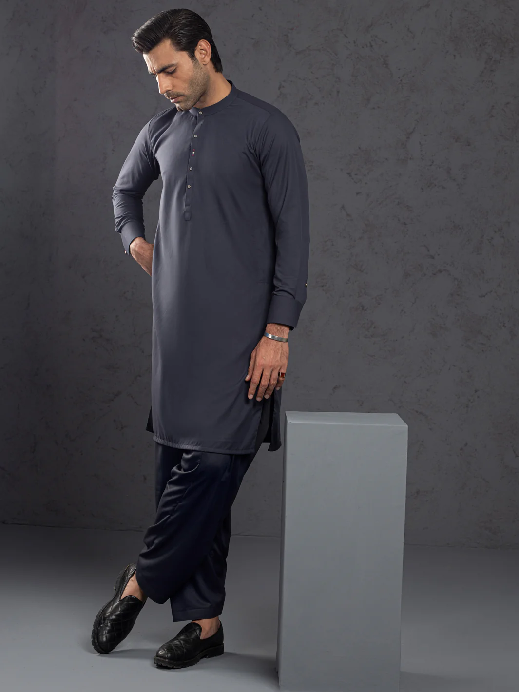 Grey Plain Kameez Shalwar - ALET-KS-1012-R4 - Image 4
