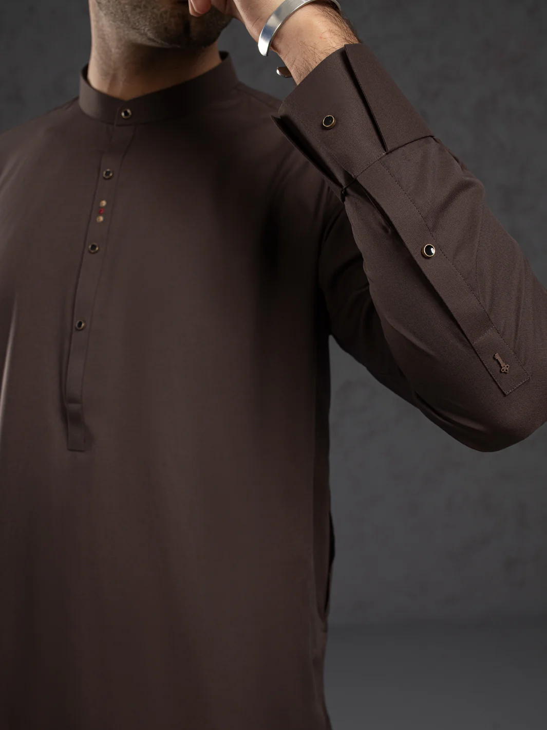 Brown Plain Kameez Shalwar - ALET-KS-1015 - Image 3
