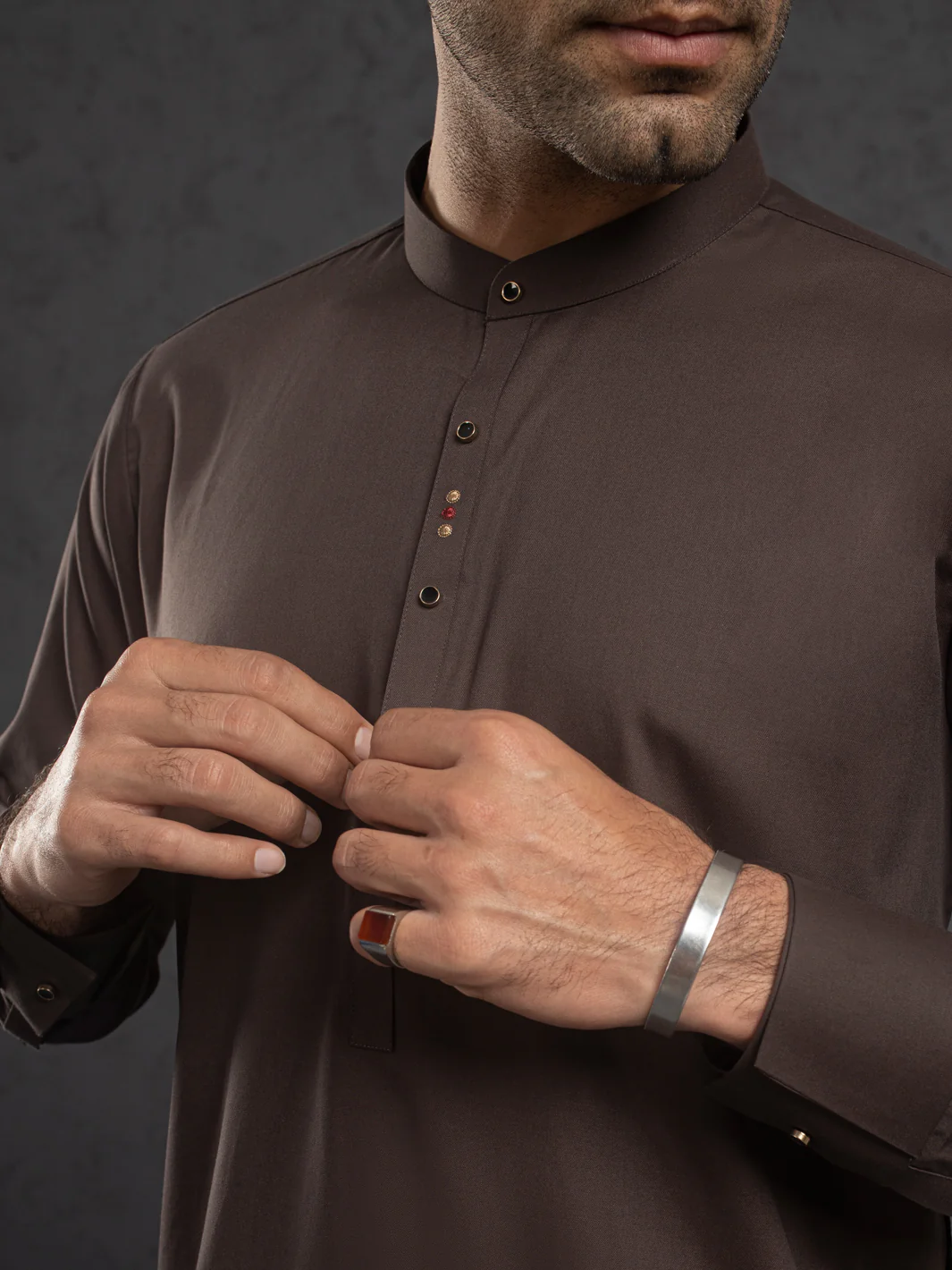Brown Plain Kameez Shalwar - ALET-KS-1015 - Image 4