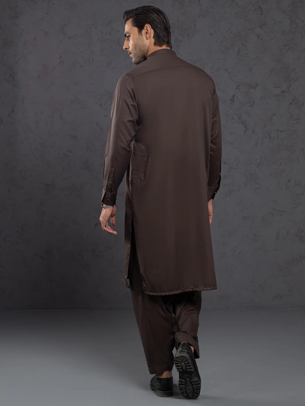 Brown Plain Kameez Shalwar - ALET-KS-1015 - Image 5