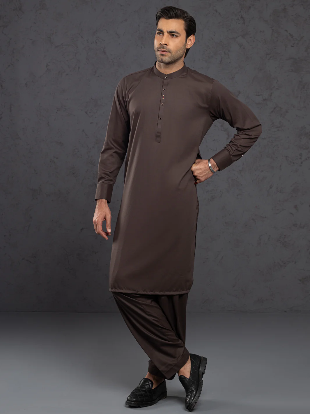 Brown Plain Kameez Shalwar - ALET-KS-1015 - Image 6