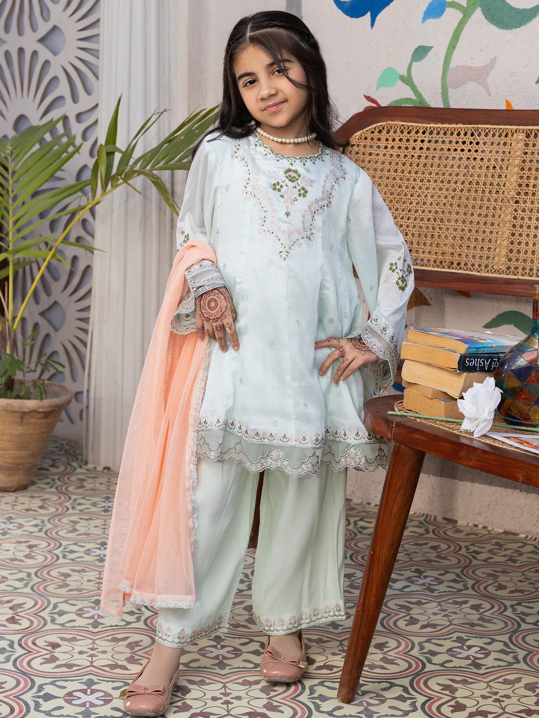 Pistachio Green Shimmer 2 Piece Stitched - ALGR-3PS-LS-012