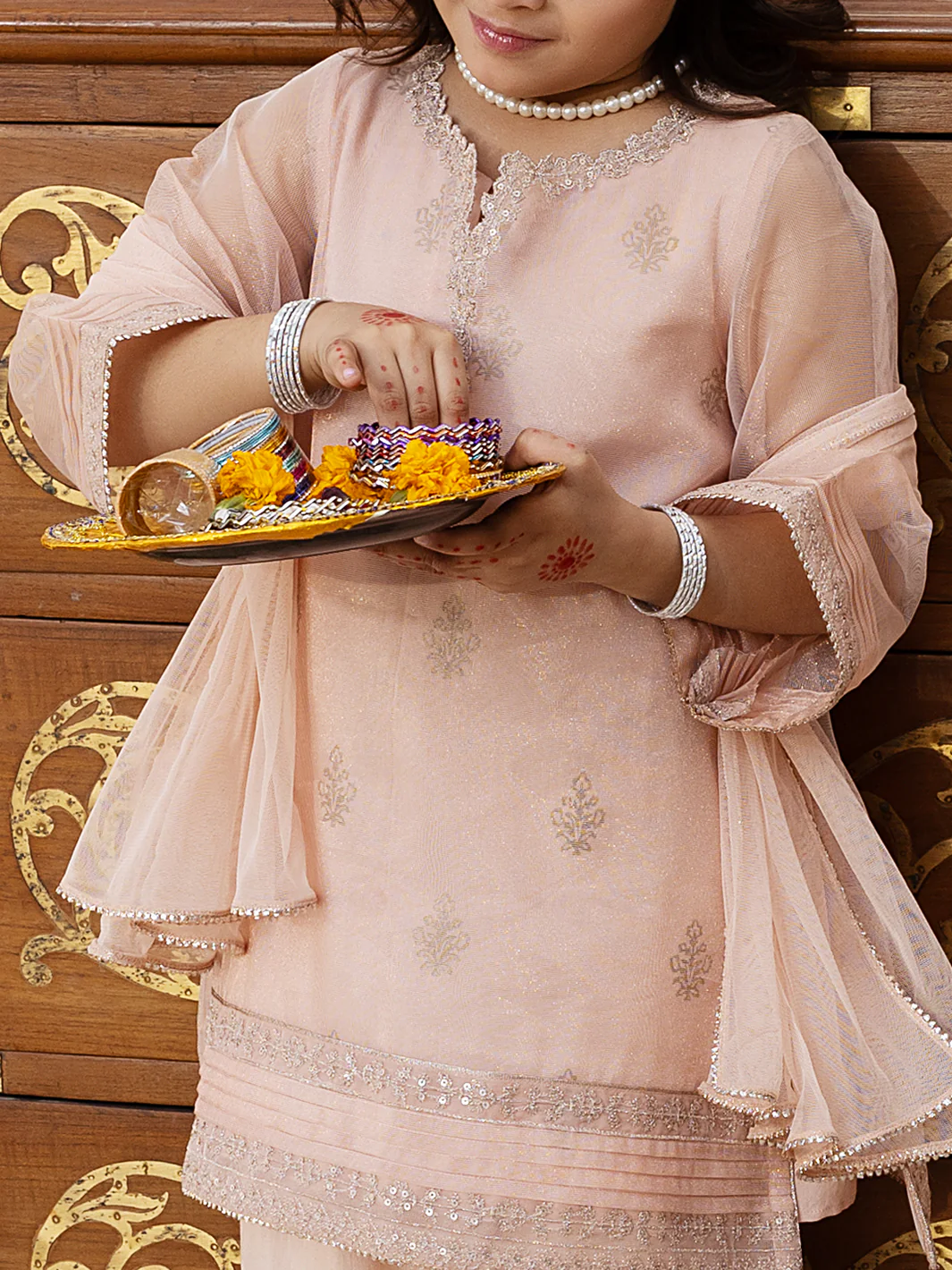 Light Pink Shimmer Net 3 Piece Stitched - ALGR-3PS-LS-013 - Image 3