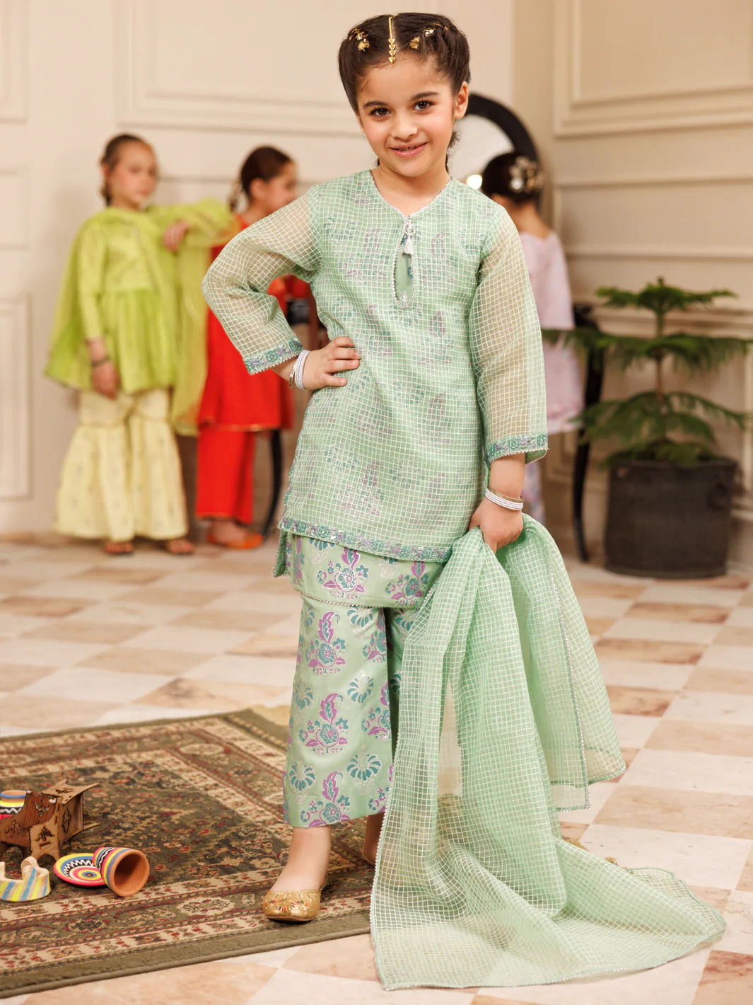Pistachio Green Square Organza Formal 3Pc Stitched - ALGR-3PS-LS-030 - Image 3