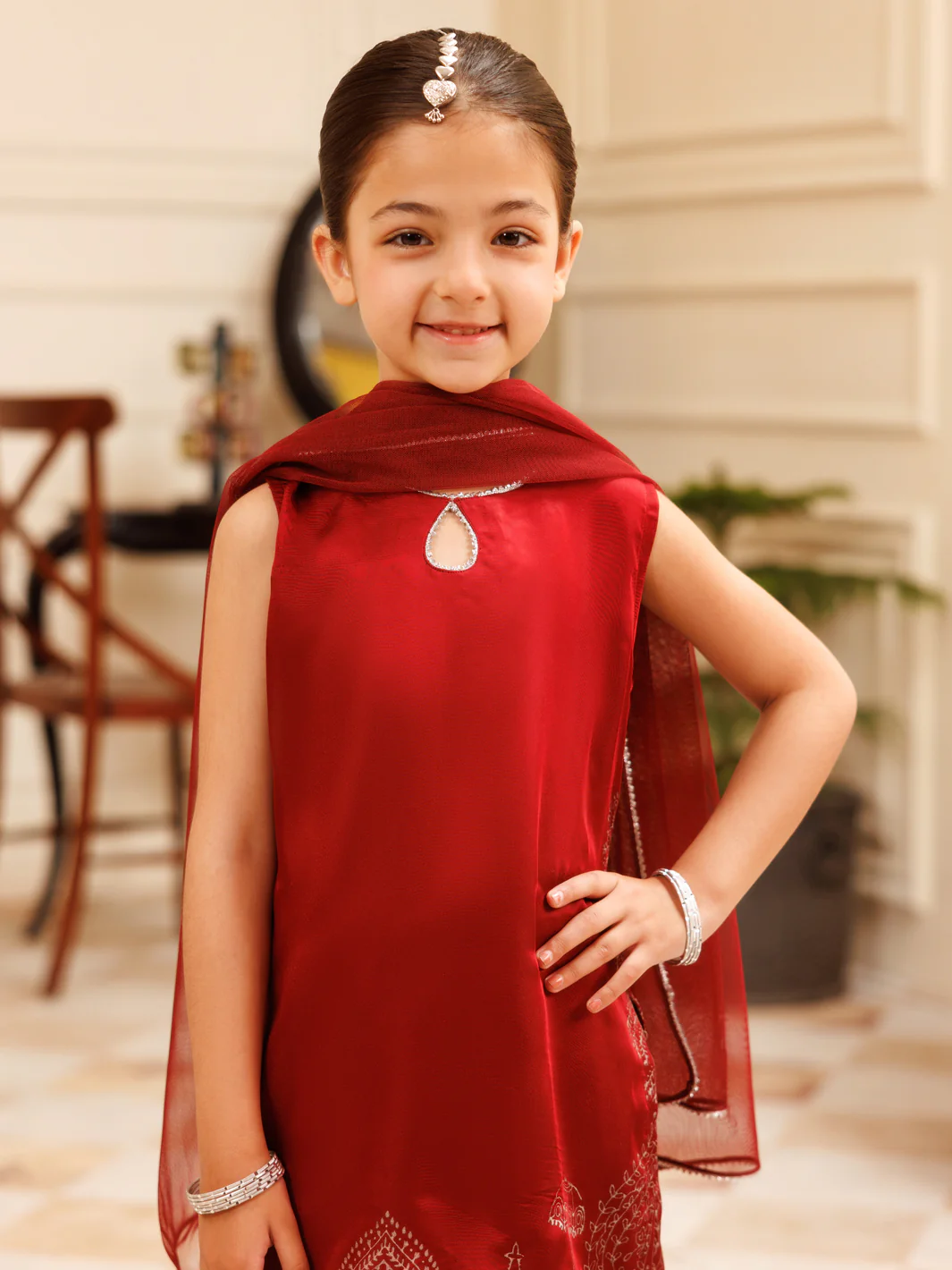 Maroon Charmeuse Silk Formal 3Pc Stitched - ALGR-3PS-LS-034 - Image 2