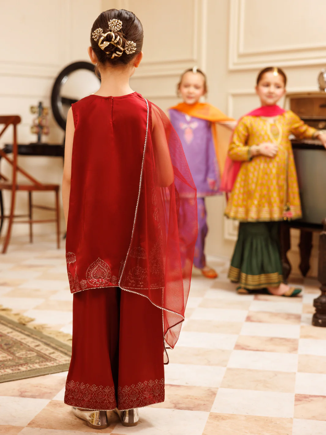 Maroon Charmeuse Silk Formal 3Pc Stitched - ALGR-3PS-LS-034 - Image 3