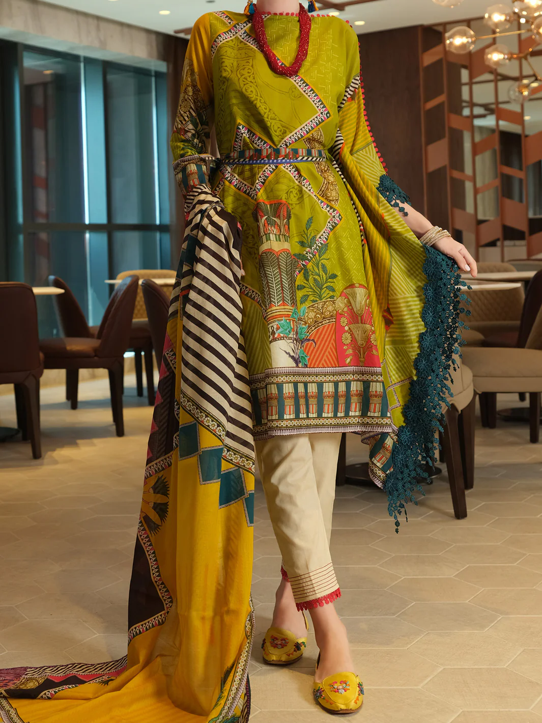 Olive Green Lawn 2 Piece Unstitched - ALP-2PS-915