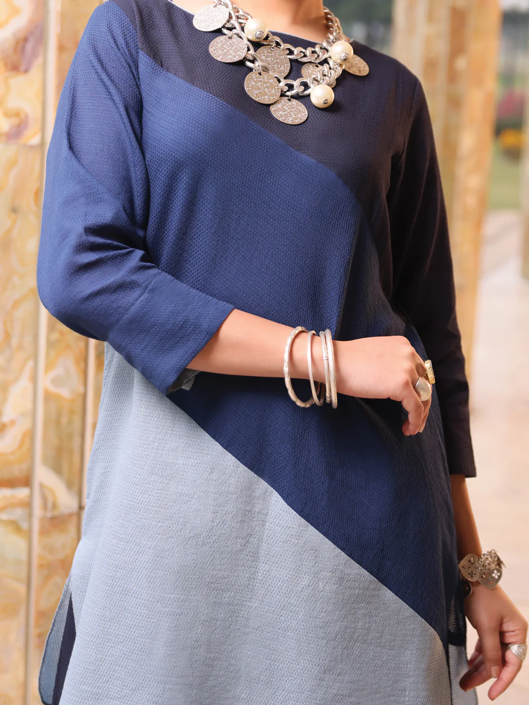 Navy Blue Self-Dobby 2 Piece Stitched - ALP-2PS-LKS-1071 - Image 3