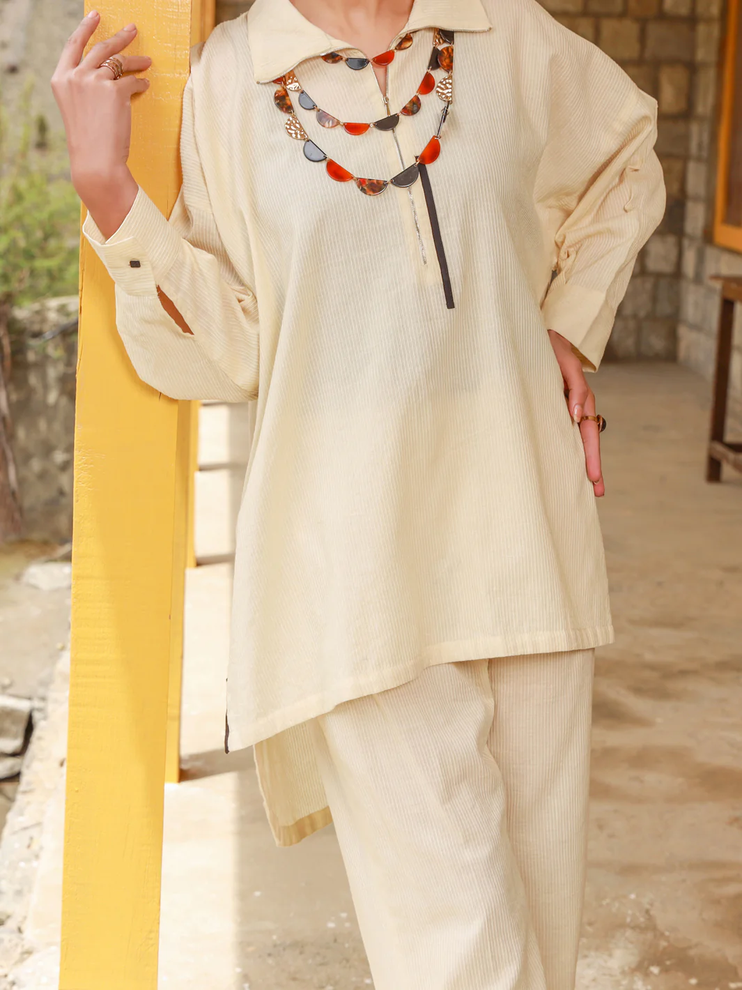 Off White Dobby 2 Piece Stitched - ALP-2PS-LKS-1463 - Image 4