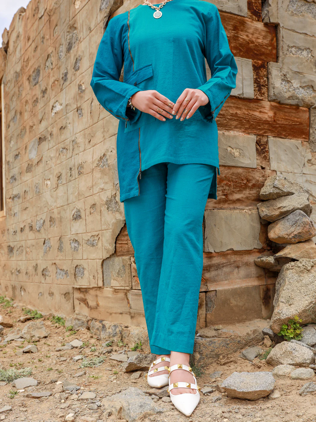 Turquoise Dobby 2 Piece Stitched - ALP-2PS-LKS-1464