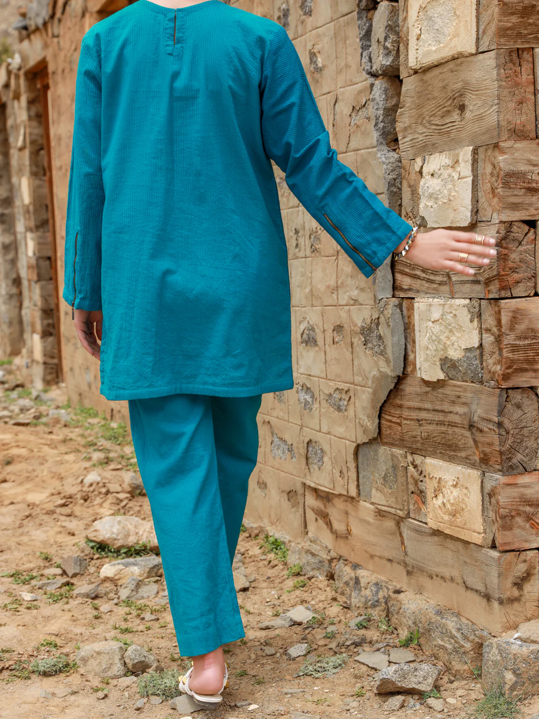 Turquoise Dobby 2 Piece Stitched - ALP-2PS-LKS-1464 - Image 2
