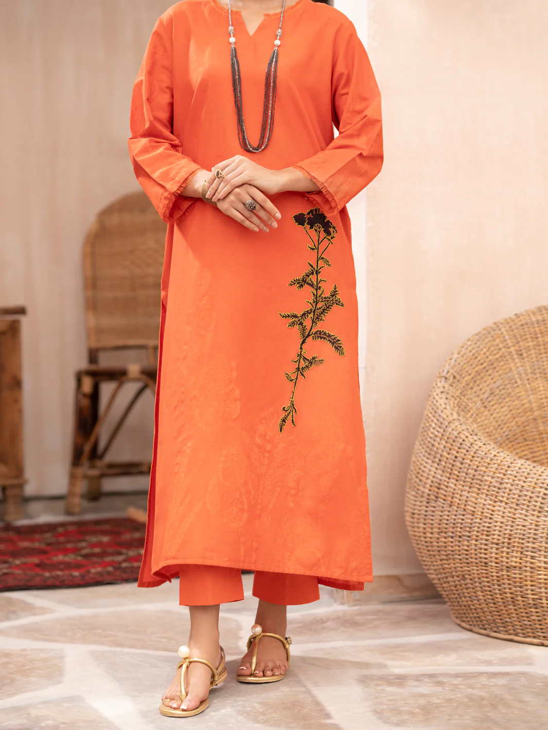 Orange Cambric 2 Piece Stitched - ALP-2PS-LKS-1708