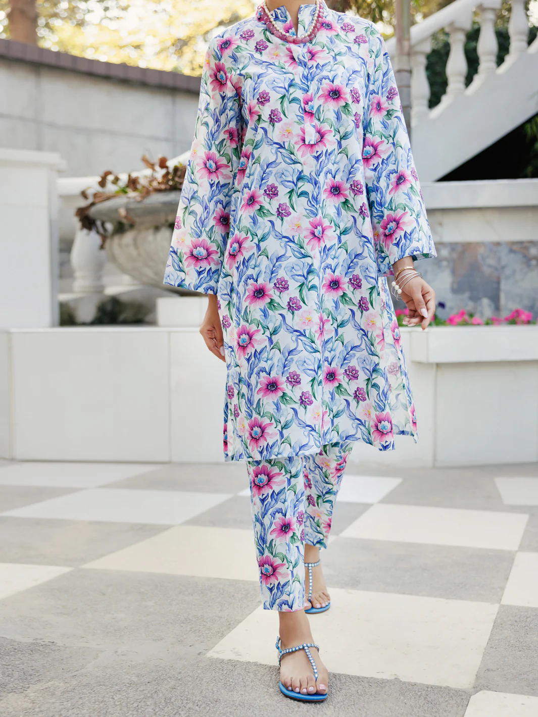 Multicolor Lawn Co-ord Set - ALP-2PS-SLKS-2240