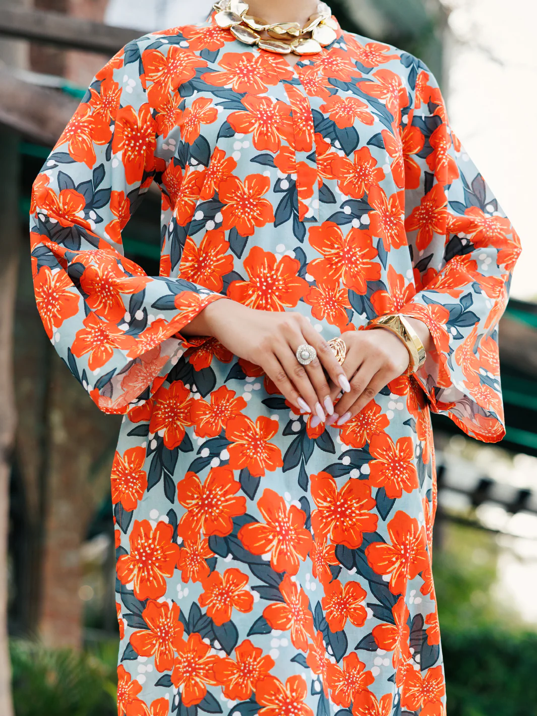 Orange Lawn Co-ord Set - ALP-2PS-SLKS-2245 - Image 3