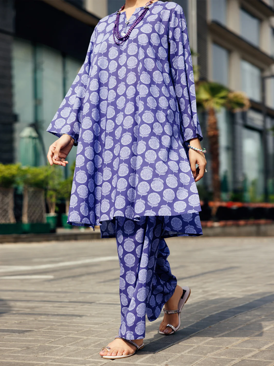 Blue Lawn Co-ord Set - ALP-2PS-SLKS-2249 - Image 4