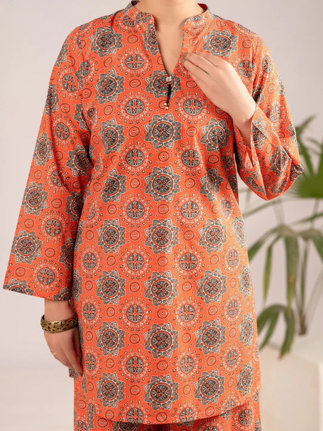 Orange Lawn Co-Ord Set - ALP-2PS-SLKS-2551 - Image 2
