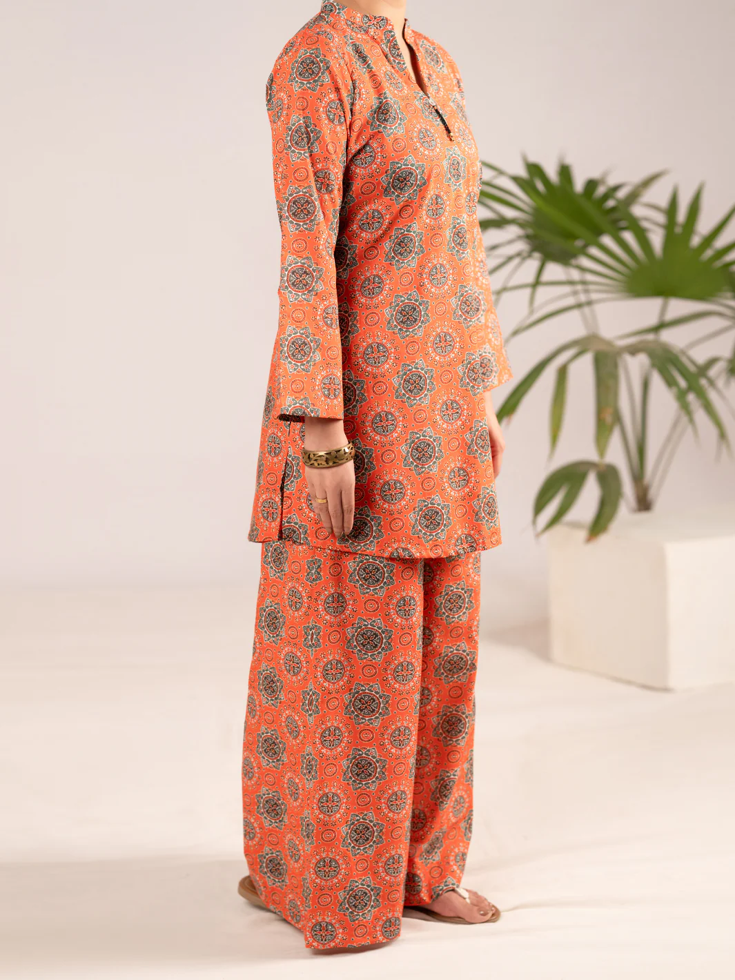 Orange Lawn Co-Ord Set - ALP-2PS-SLKS-2551 - Image 4
