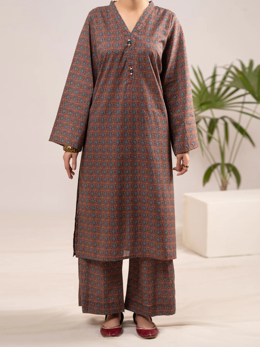 Multicolor Cambric Co-Ord Set - ALP-2PS-SLKS-2552