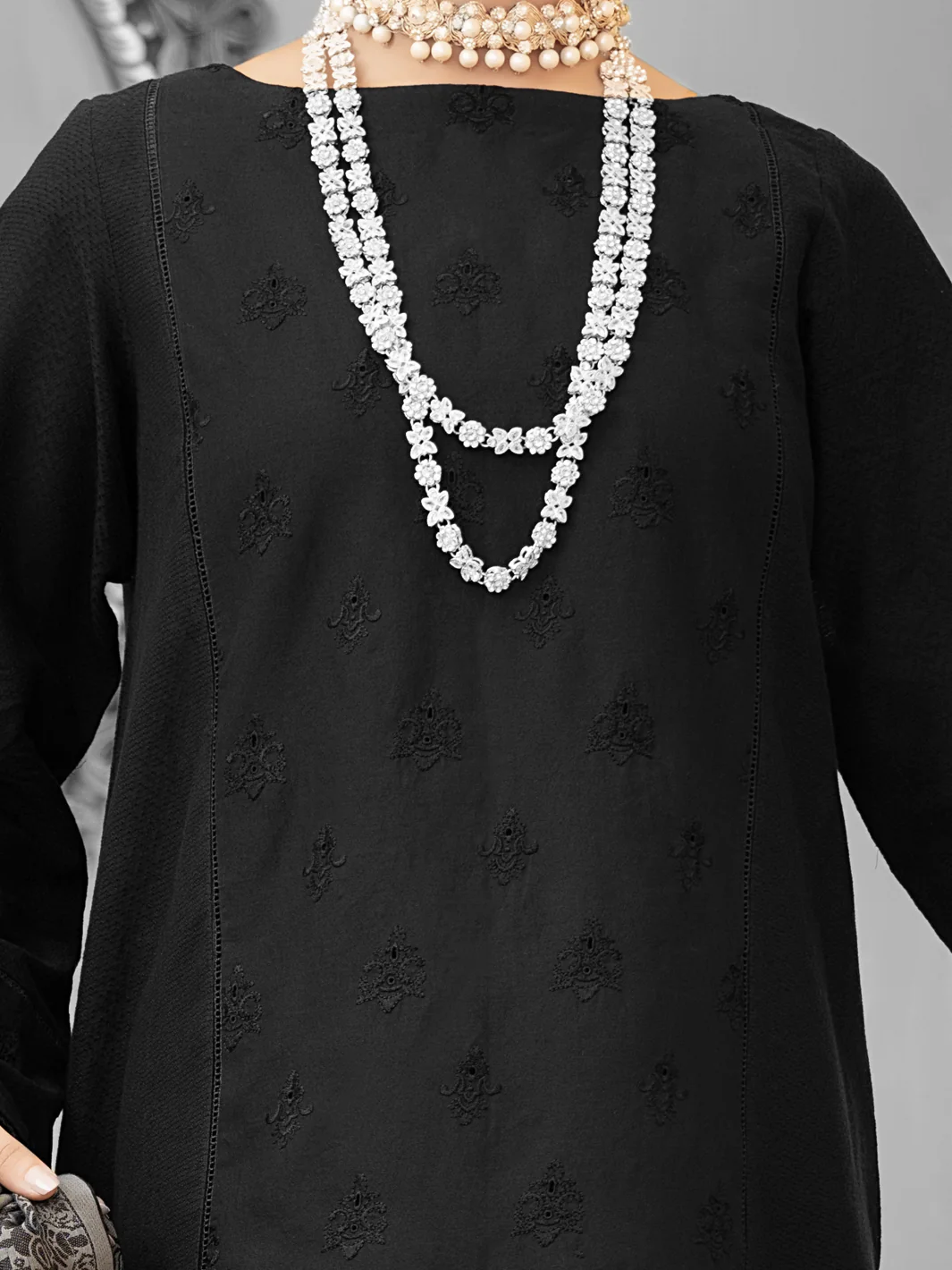Black Cotton Dobby 3 Piece Stitched - ALP-1027 - Image 2