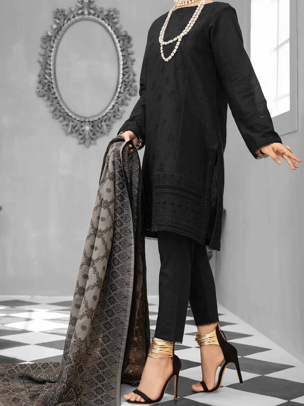 Black Cotton Dobby 3 Piece Unstitched - ALP-1027