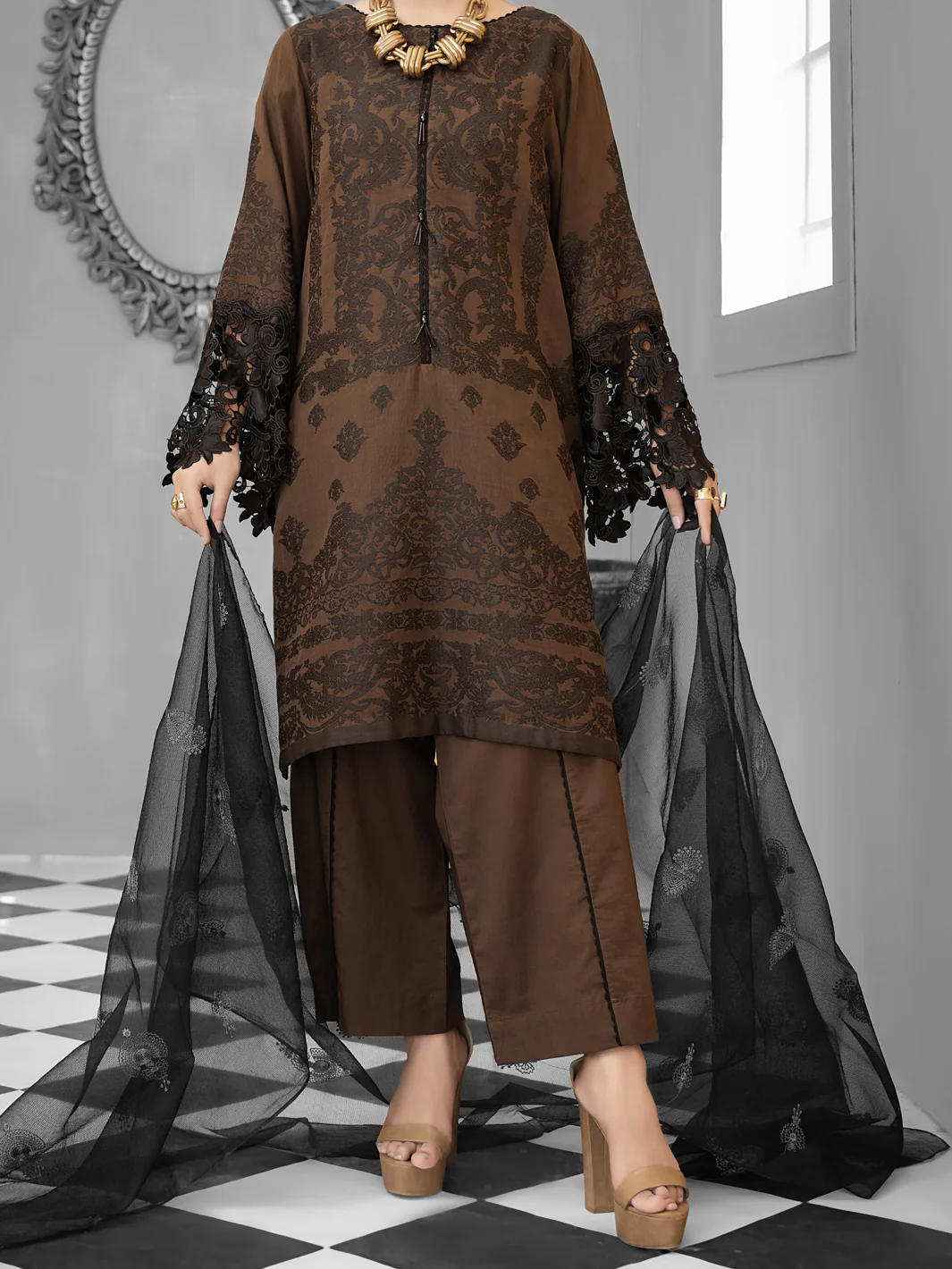 Black Jacquard 3 Piece Stitched - ALP-1030