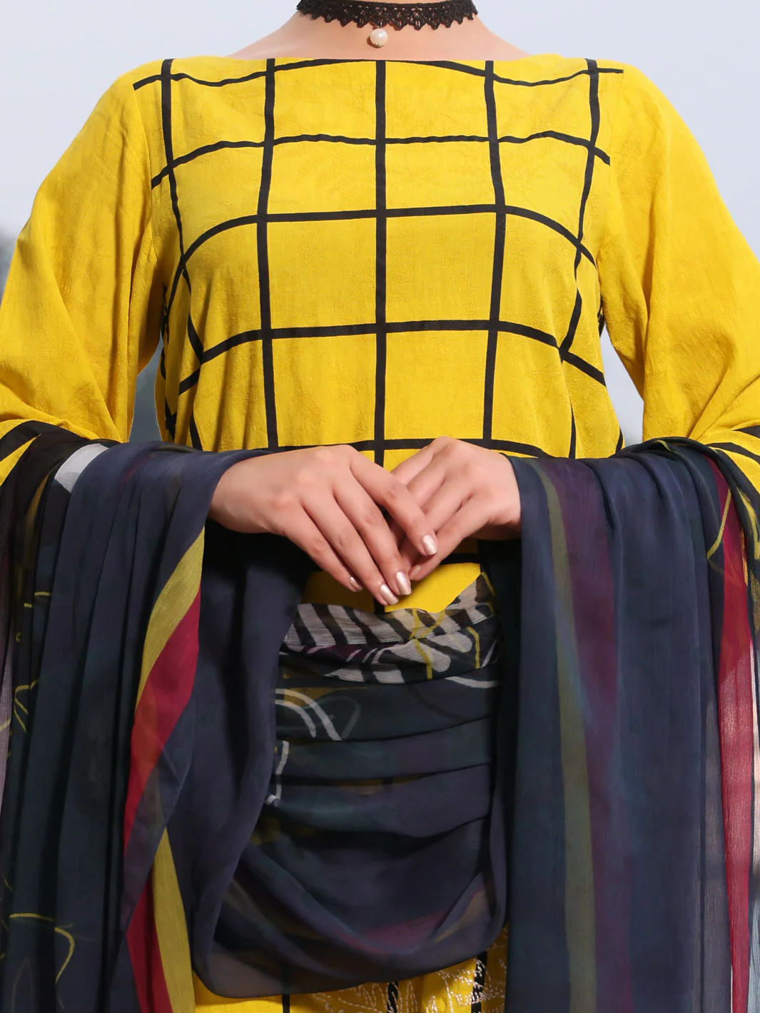 Yellow Jacquard 3 Piece Stitched - ALP-3PS-1035/S - Image 2