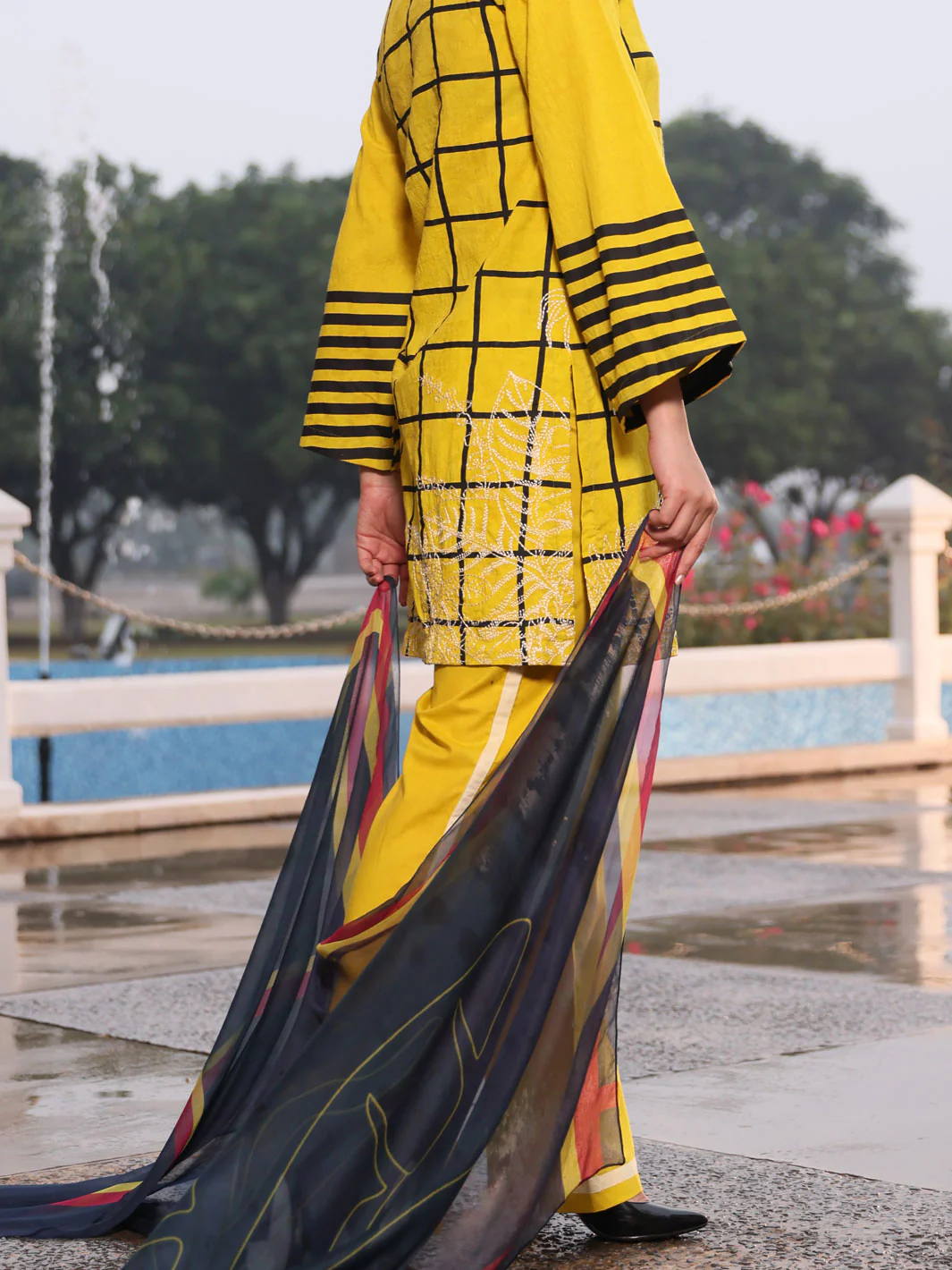 Yellow Jacquard 3 Piece Stitched - ALP-3PS-1035/S - Image 3
