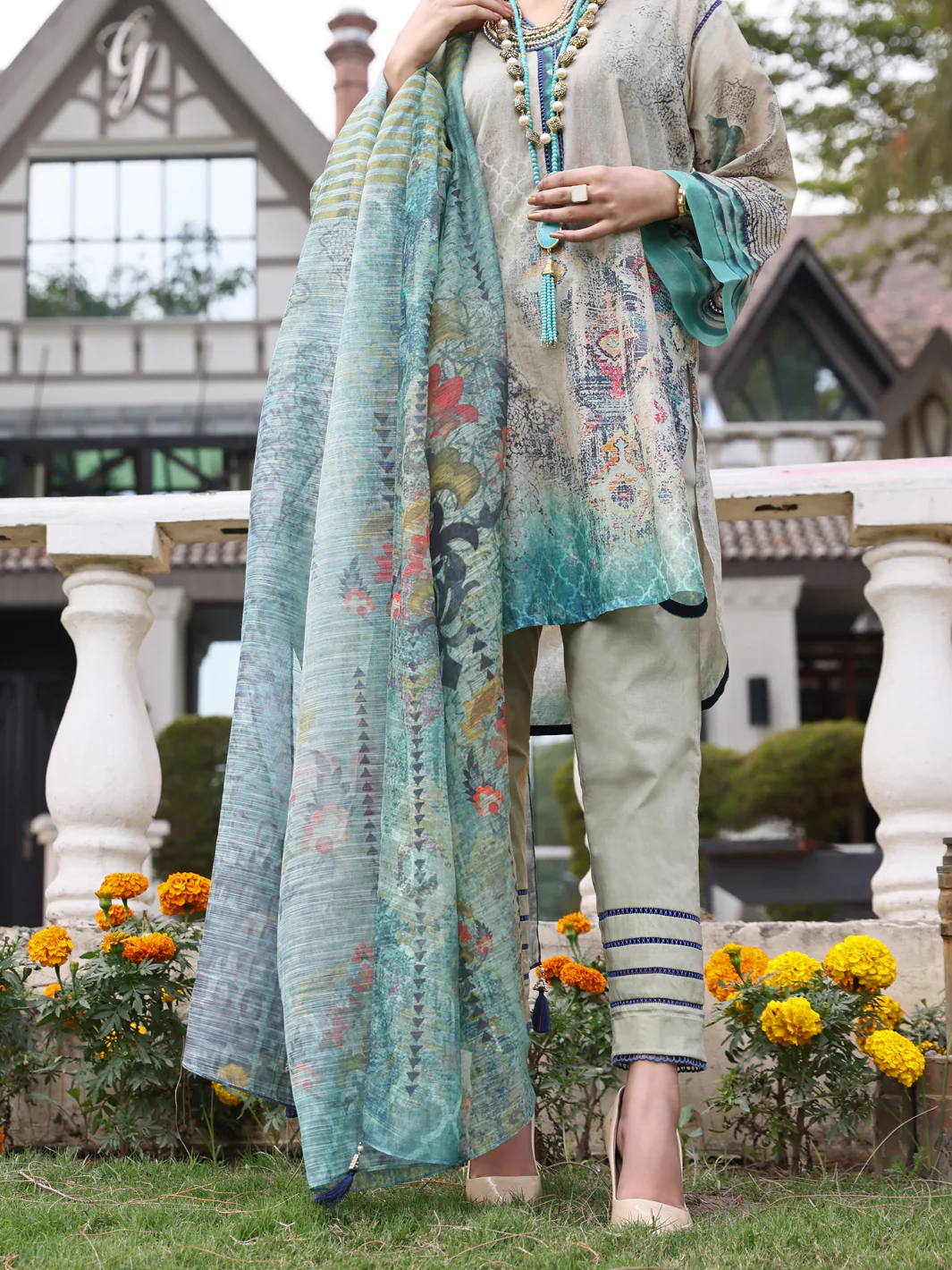 Teal Lawn 3 Piece Stitched - ALP-3PS-1044/S