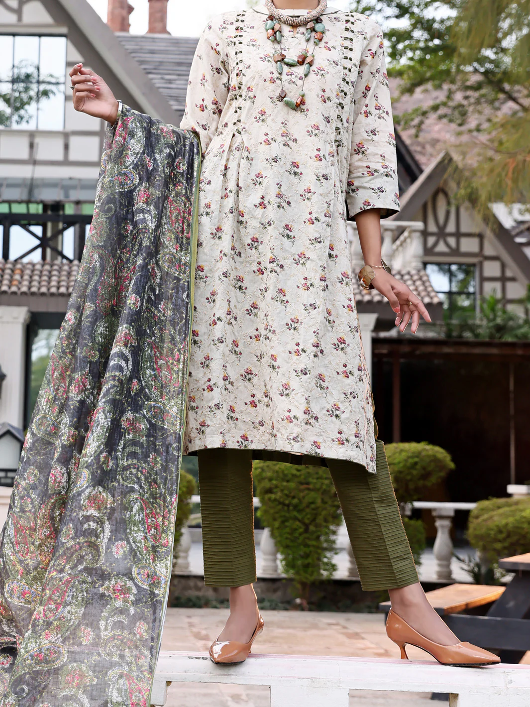 Beige Lawn 3 Piece Unstitched - ALP-3PS-1046