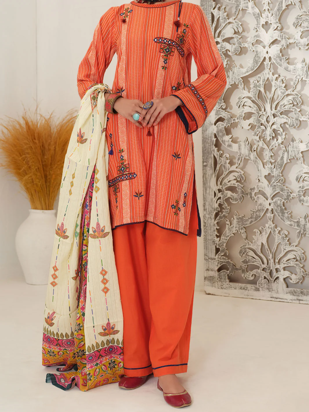 Orange Jacquard 3 Piece Unstitched - ALP-3PS-1051