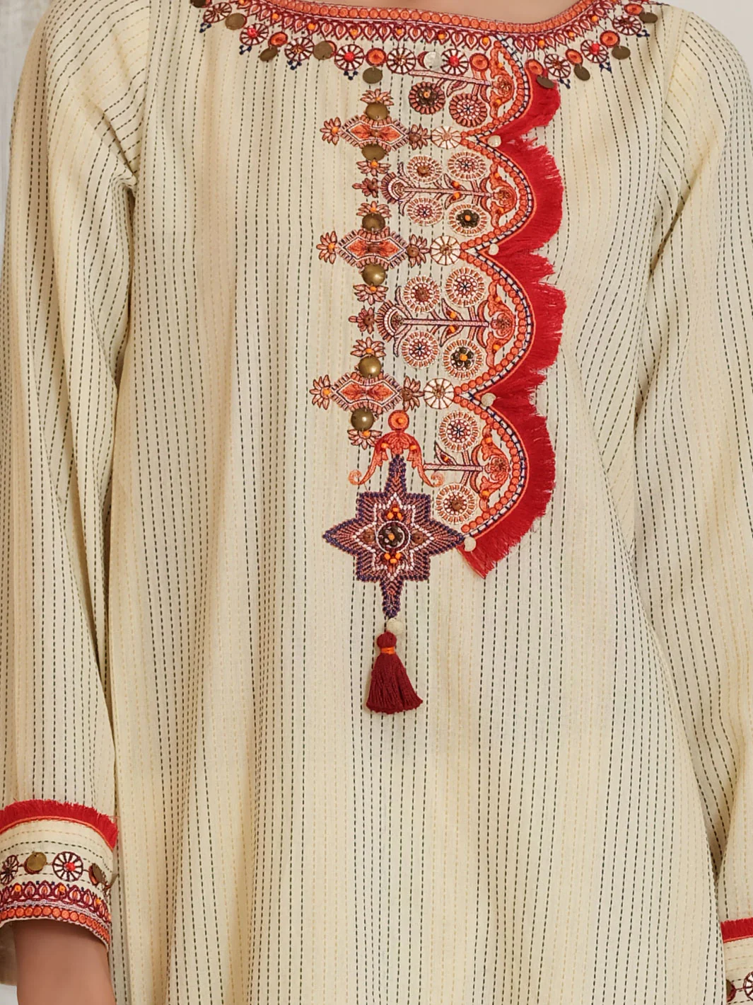 Off White Yarn Dyed Jacquard 3 Piece Stitched - ALP-3PS-1053/S - Image 2