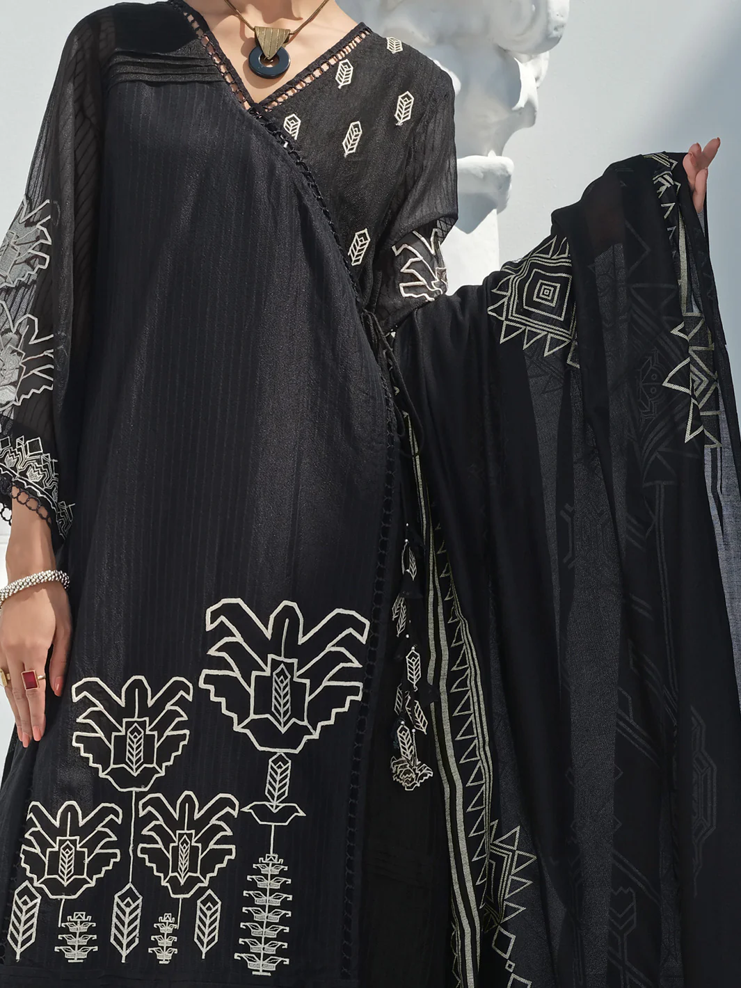 Black Khaddi Net 3 Piece Stitched - ALP-3PS-1055 - Image 3