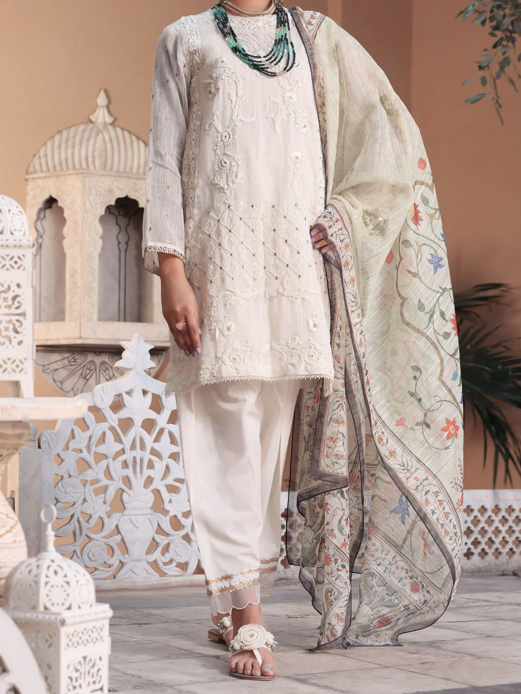 White Khaddi 3 Piece Stitched - ALP-3PS-1073/S