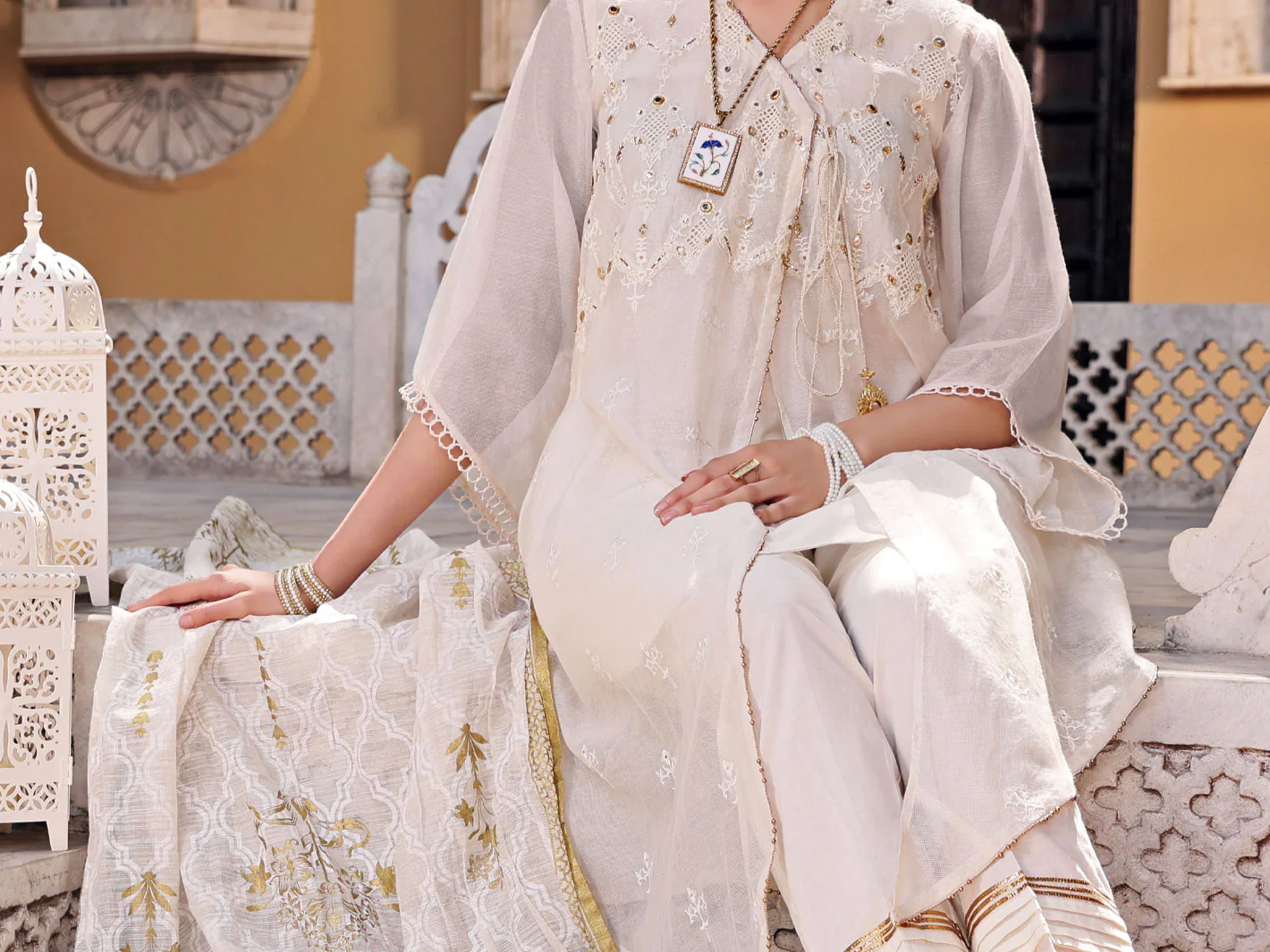 White Cotton 3 Piece Stitched - ALP-3PS-1075/S - Image 3