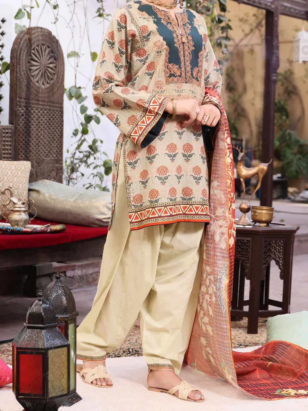 Beige Lawn 3 Piece Stitched - ALP-3PS-1080/S - Image 4