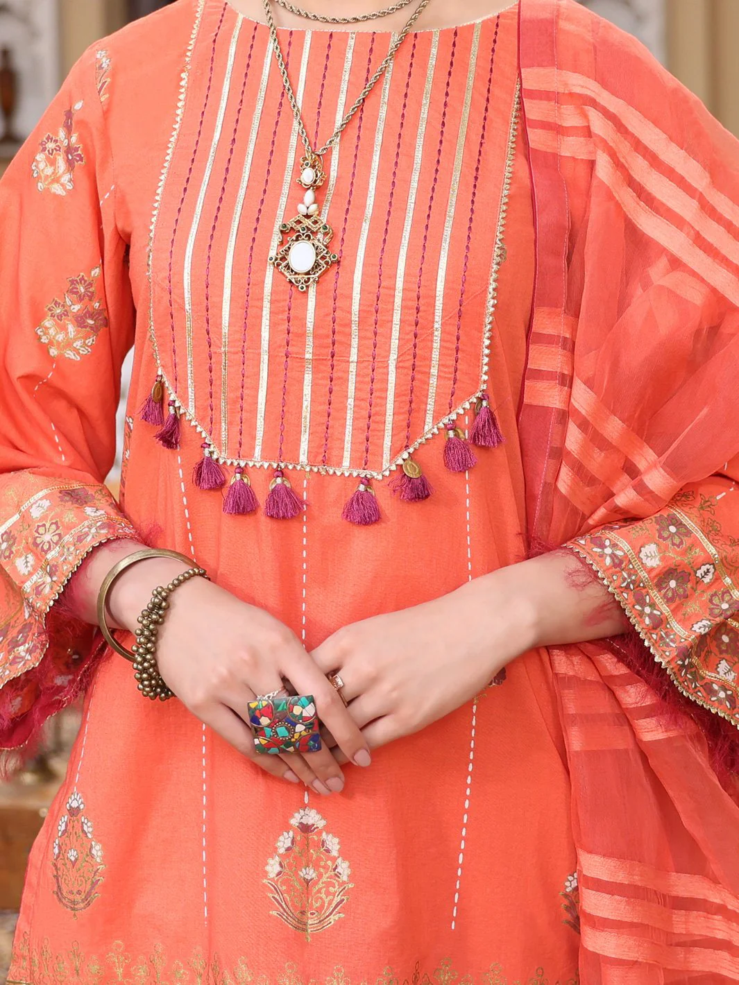 Orange Cambric 3 Piece Stitched - ALP-3PS-1086/S - Image 2