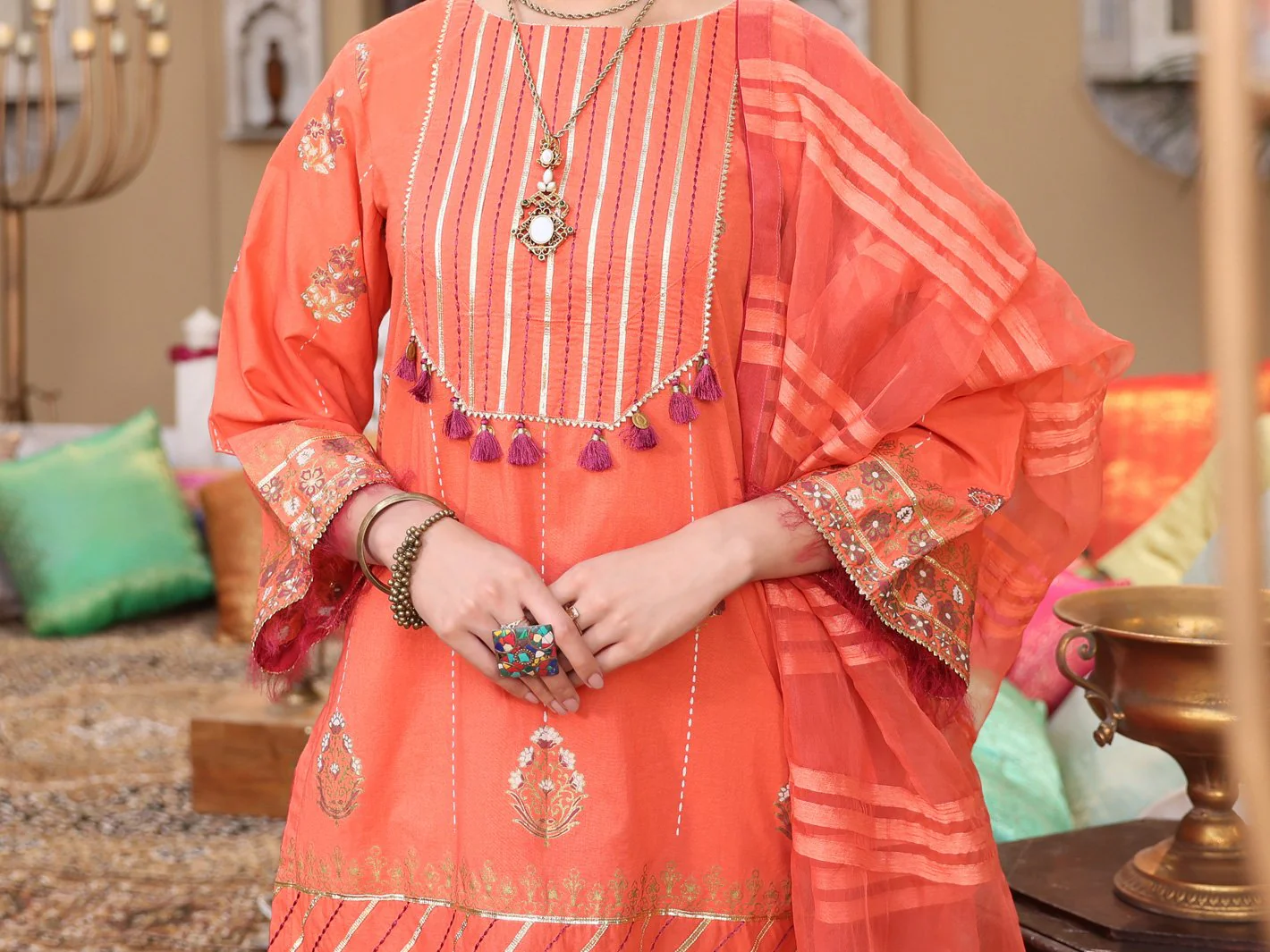 Orange Cambric 3 Piece Stitched - ALP-3PS-1086/S - Image 3