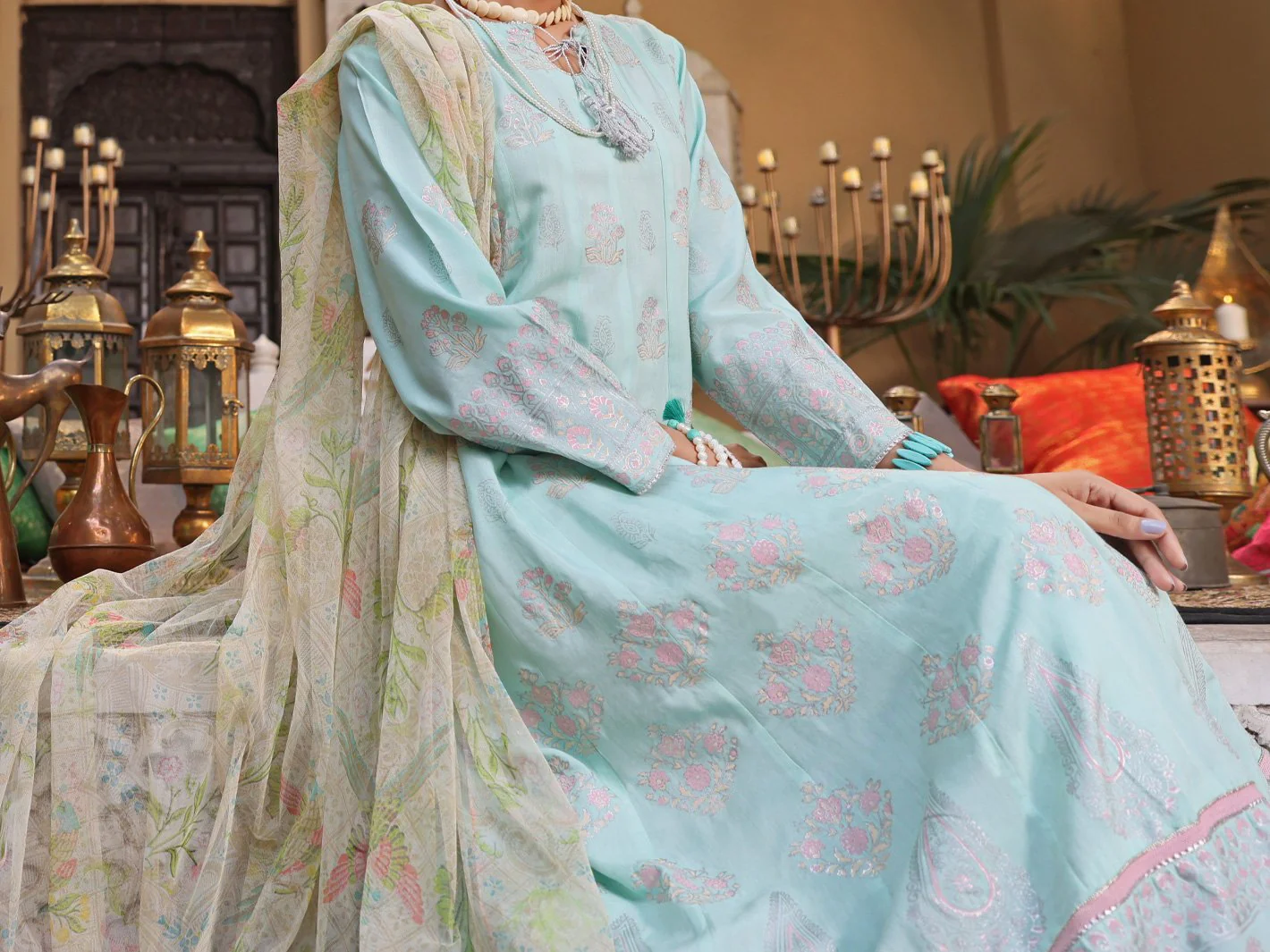 Turquoise Viscose 3 Piece Stitched - ALP-3PS-1092/S - Image 3