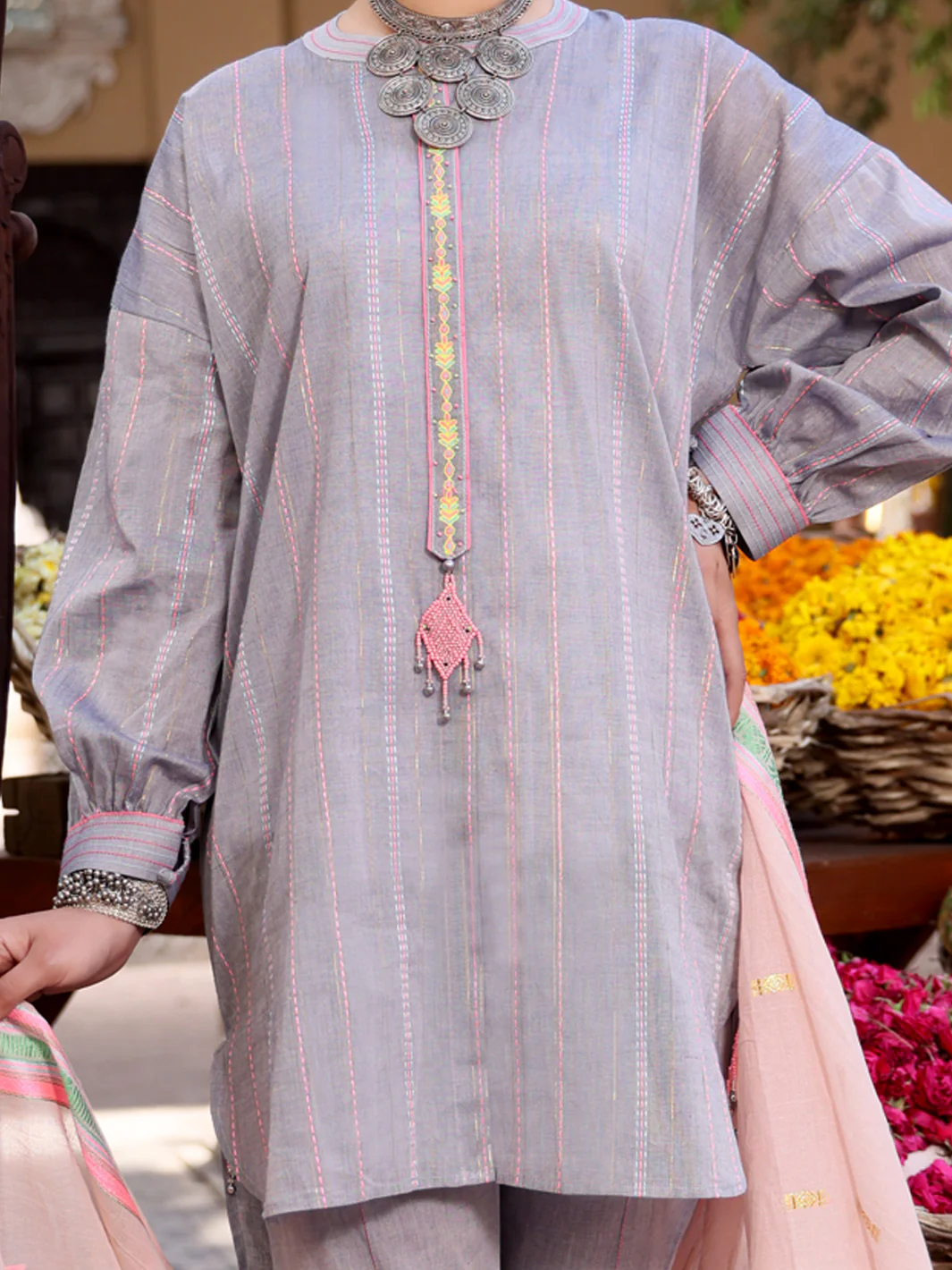 Light Grey Yarn-Dyed Jacquard 3 Piece Stitched - ALP-3PS-1096 - Image 2