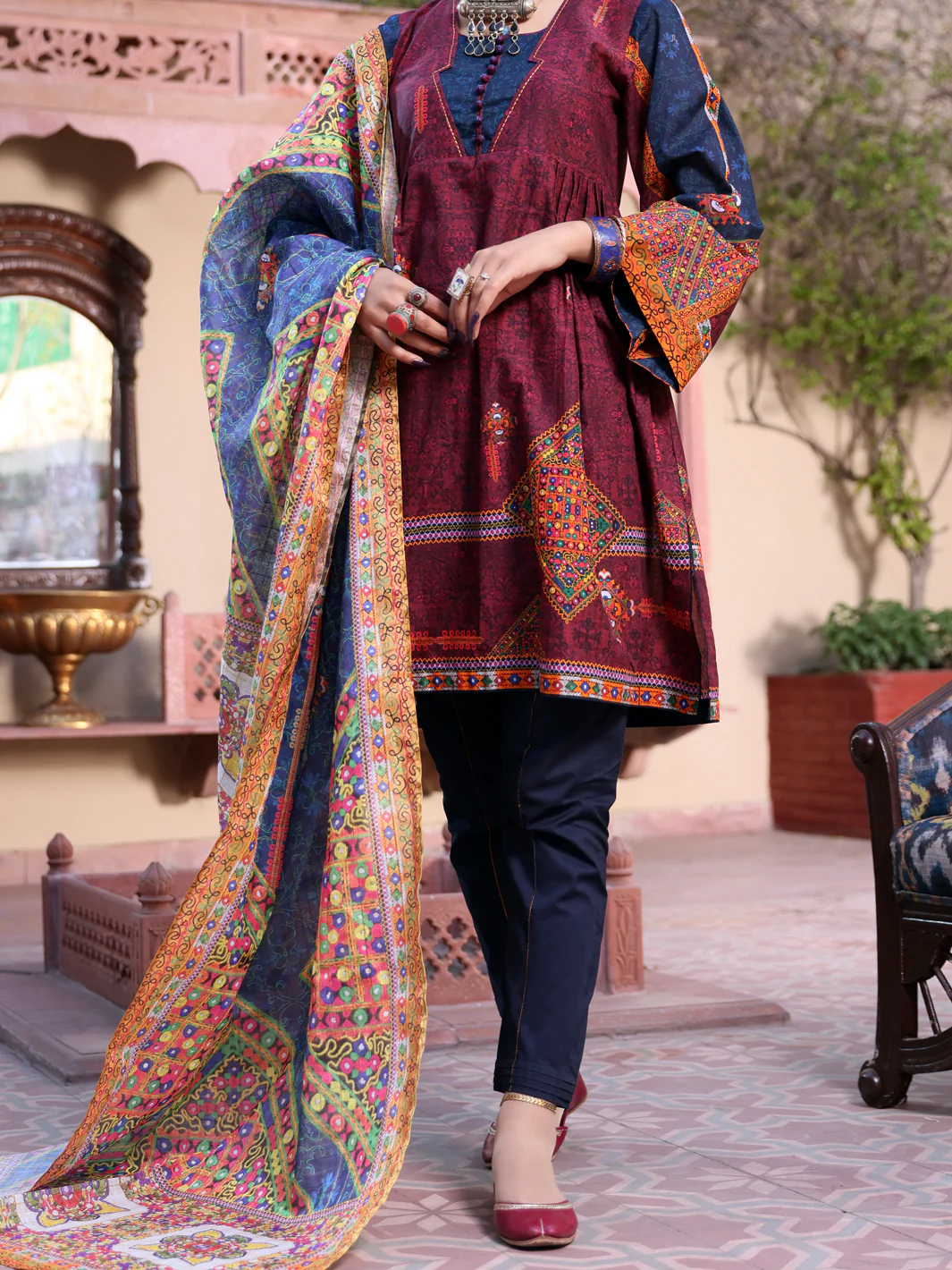 Maroon Lawn 3 Piece Stitched - ALP-3PS-1122