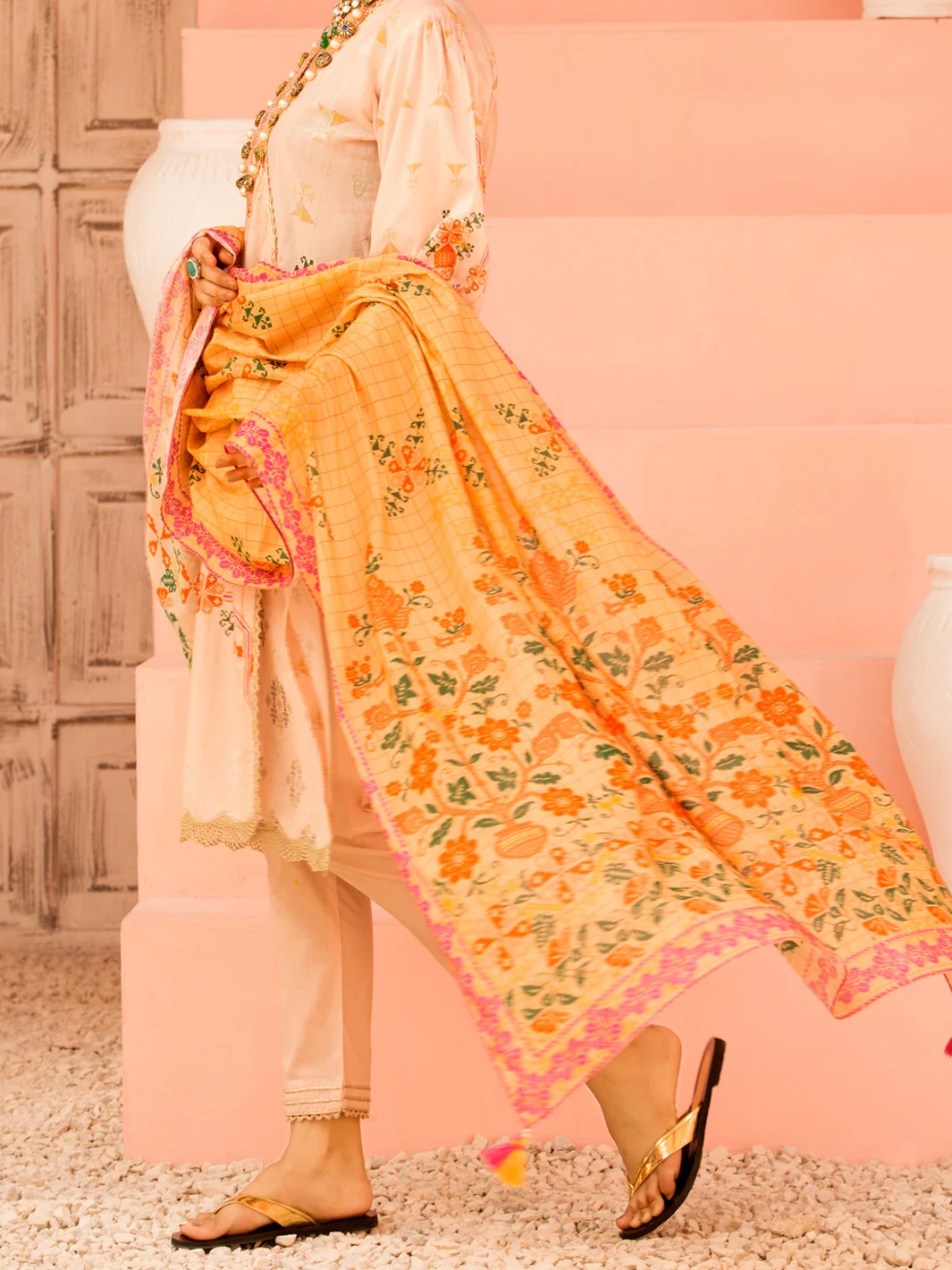 Peach Lawn 3 Piece Stitched - ALP-3PS-1133 - Image 2