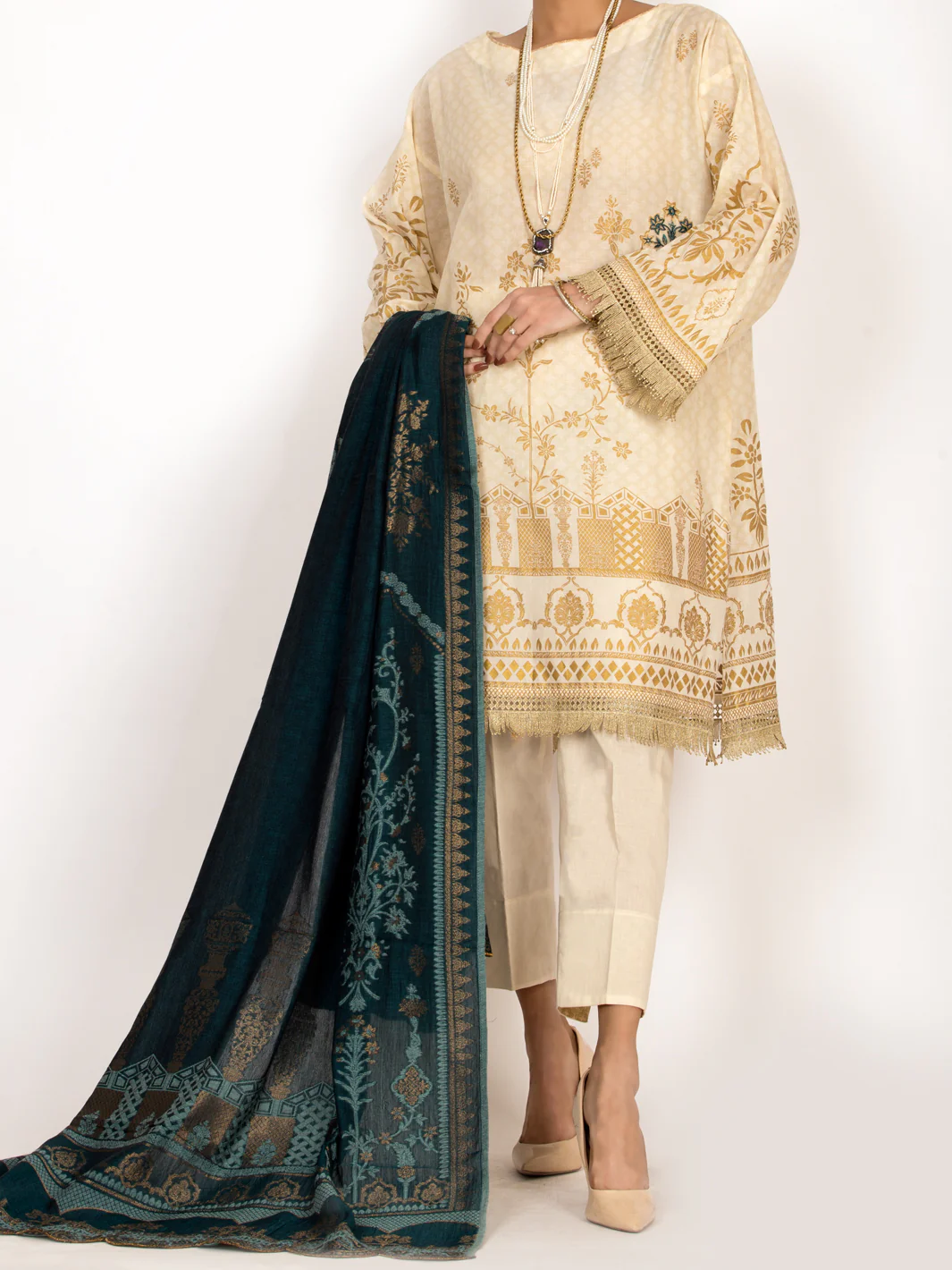 Off White Lawn 3 Piece Stitched - ALP-3PS-1145