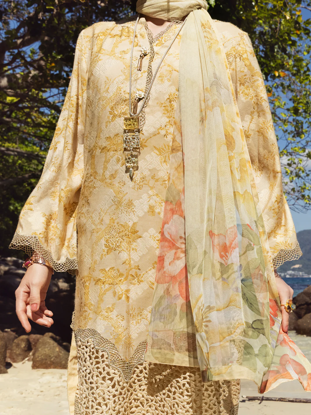 Golden Cotton Jacquard 3 Piece Stitched - ALP-3PS-1155 - Image 3