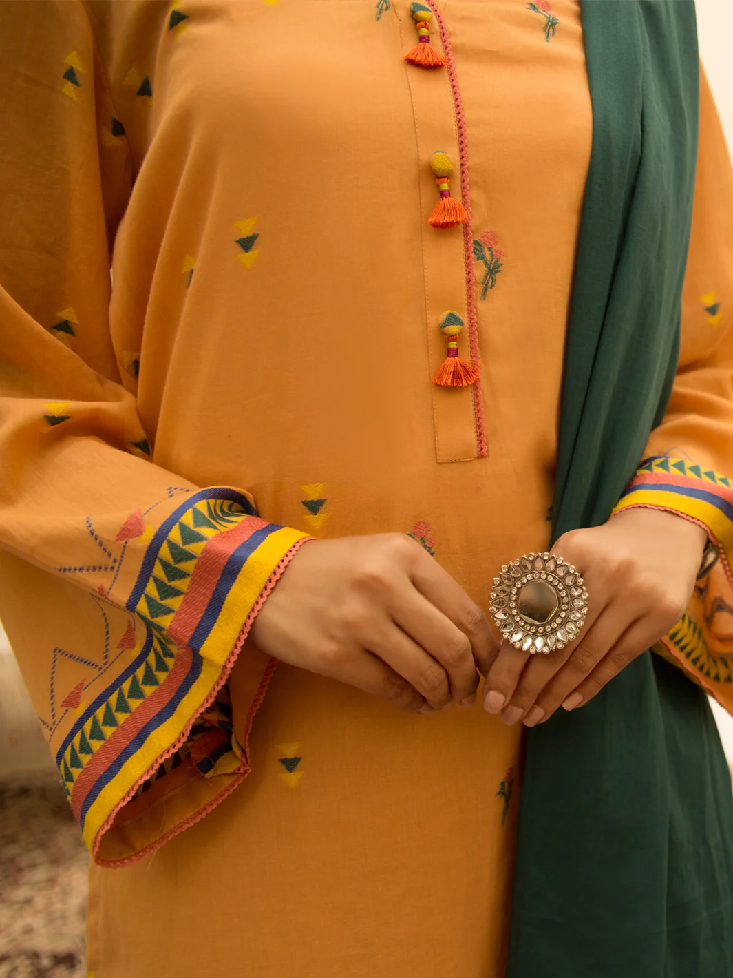 Mustard Jacquard 3 Piece Stitched - ALP-3PS-1159 - Image 3