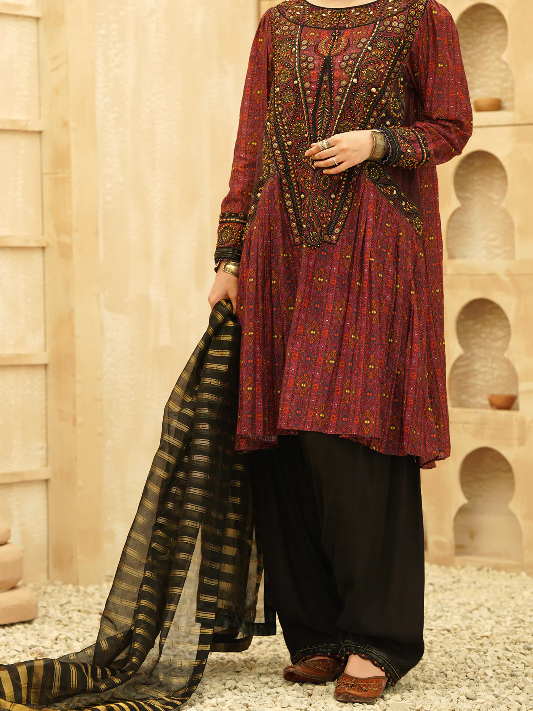 Maroon Jacquard 3 Piece Unstitched - ALP-3PS-1163
