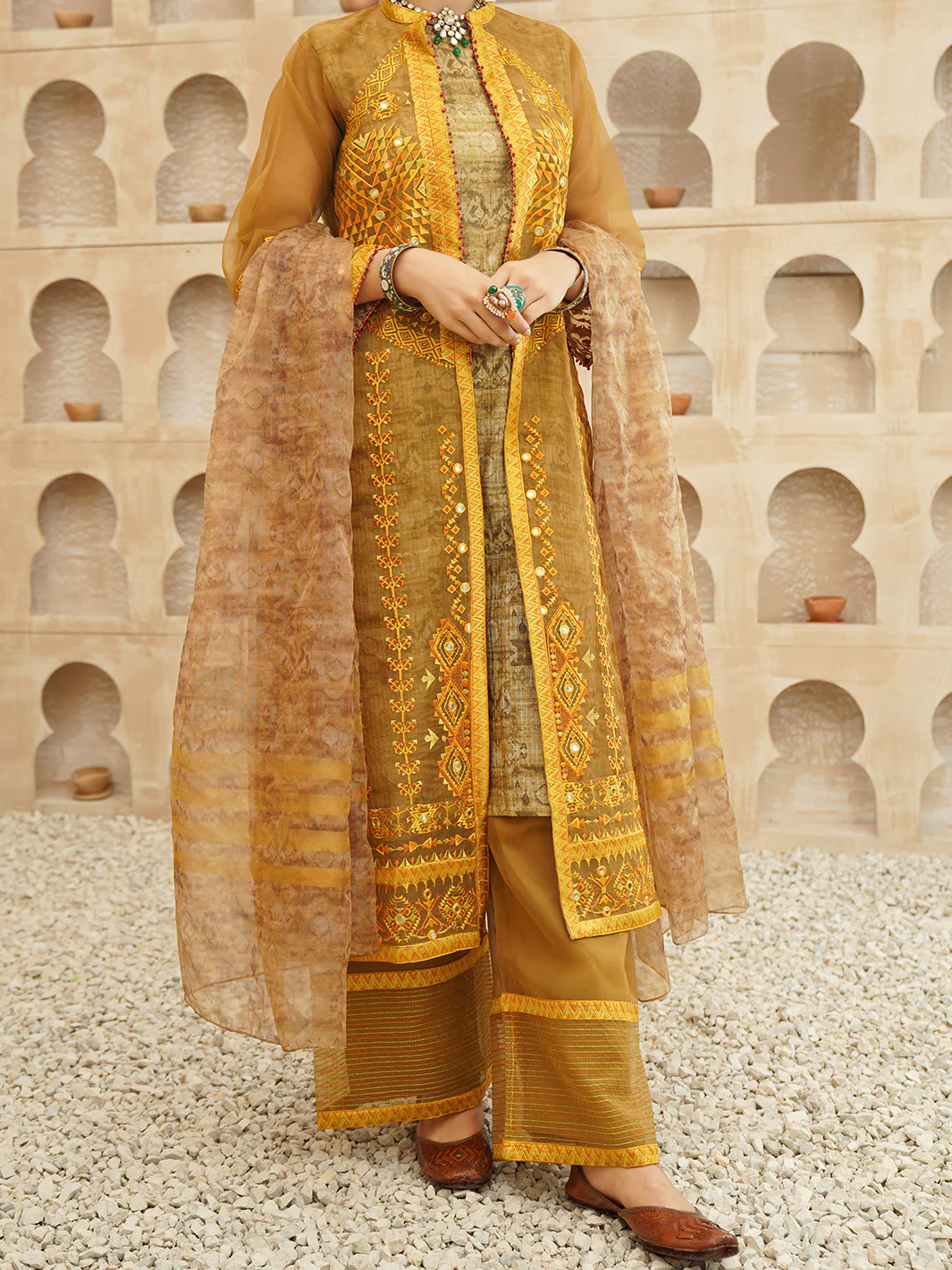 Mustard Jacquard 3 Piece Stitched - ALP-3PS-1165