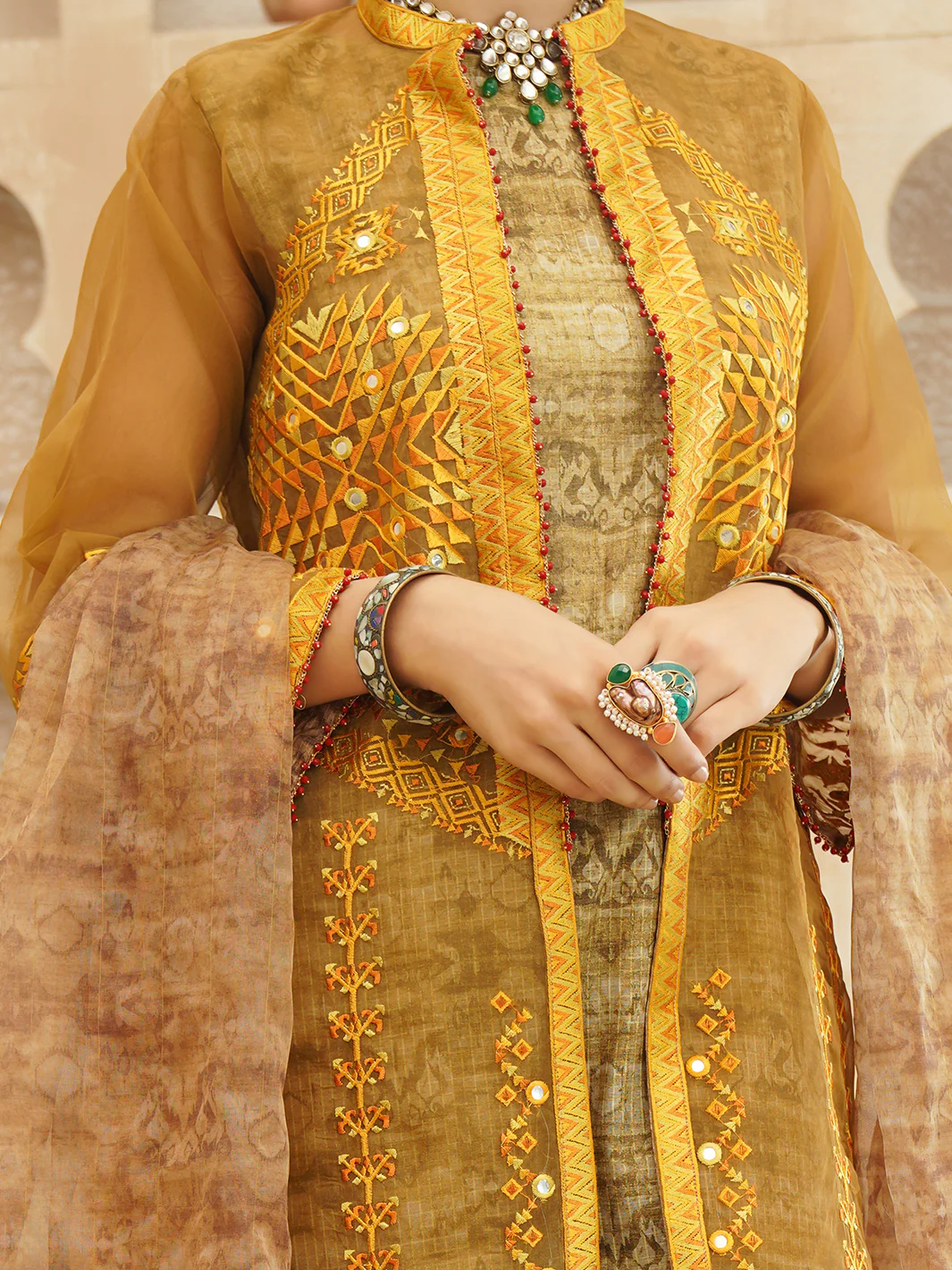 Mustard Jacquard 3 Piece Stitched - ALP-3PS-1165 - Image 2